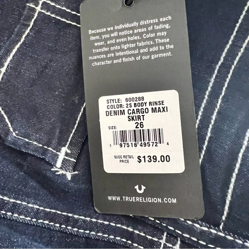 True Religion Cargo Denim Maxi Skirt 26 Dark Wash Y2K Utility NWT